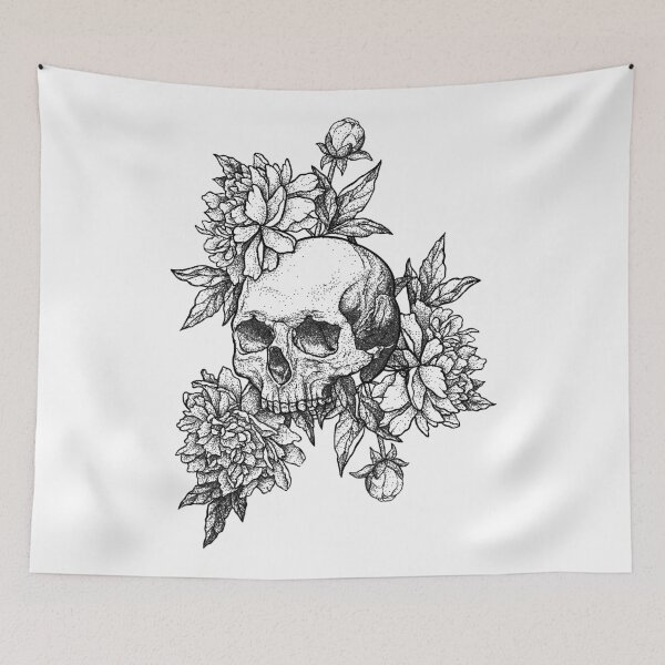 Item preview, skull art peony tattoo designed and sold by cat poe.