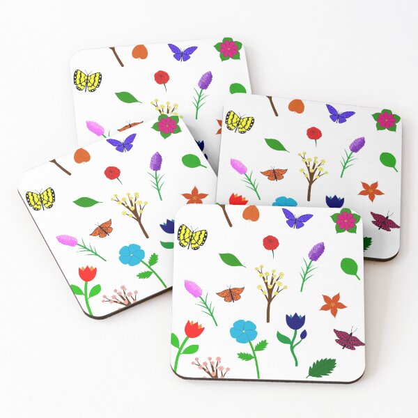 Scattered Flowers and Butterflies, no background Coasters (Set of 4)