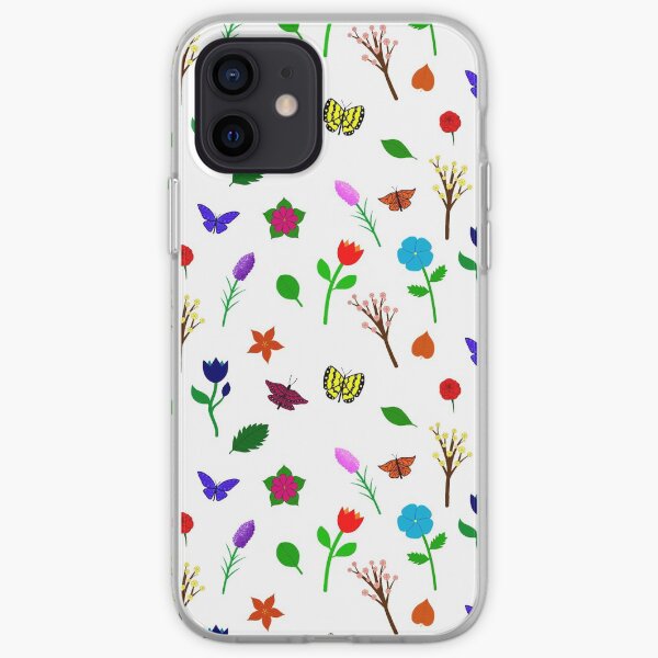 Scattered Flowers and Butterflies, no background iPhone Soft Case