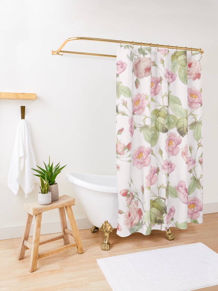 Alternate view of Old Vintage Roses on Pink Pattern Shower Curtain