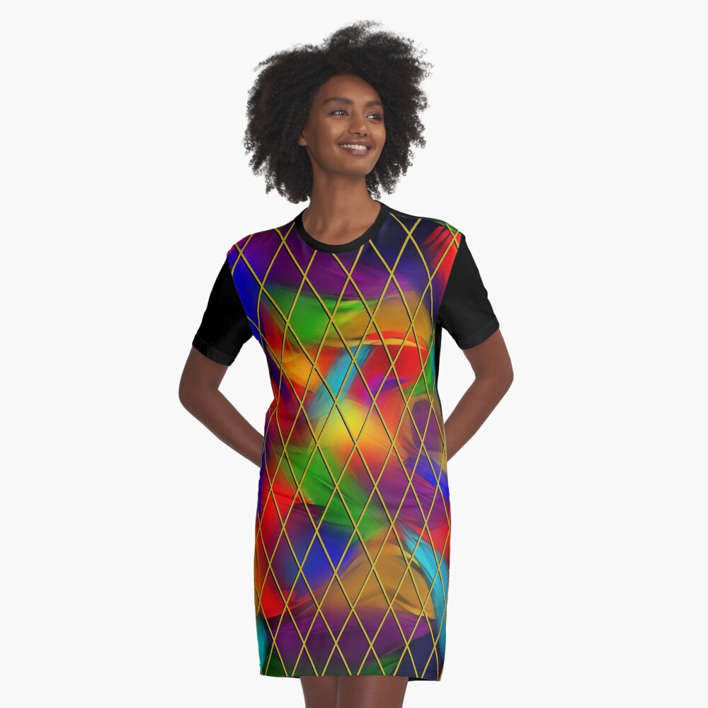 Golden Diamonds, Rainbow Void Graphic T-Shirt Dress