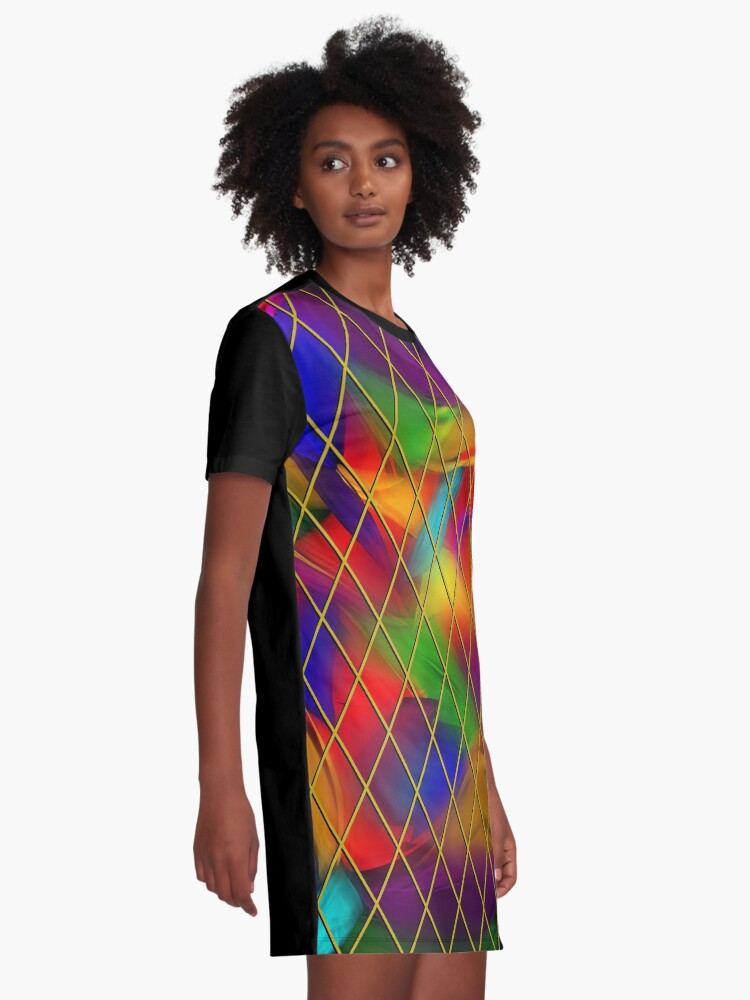 Alternate view of Golden Diamonds, Rainbow Void Graphic T-Shirt Dress