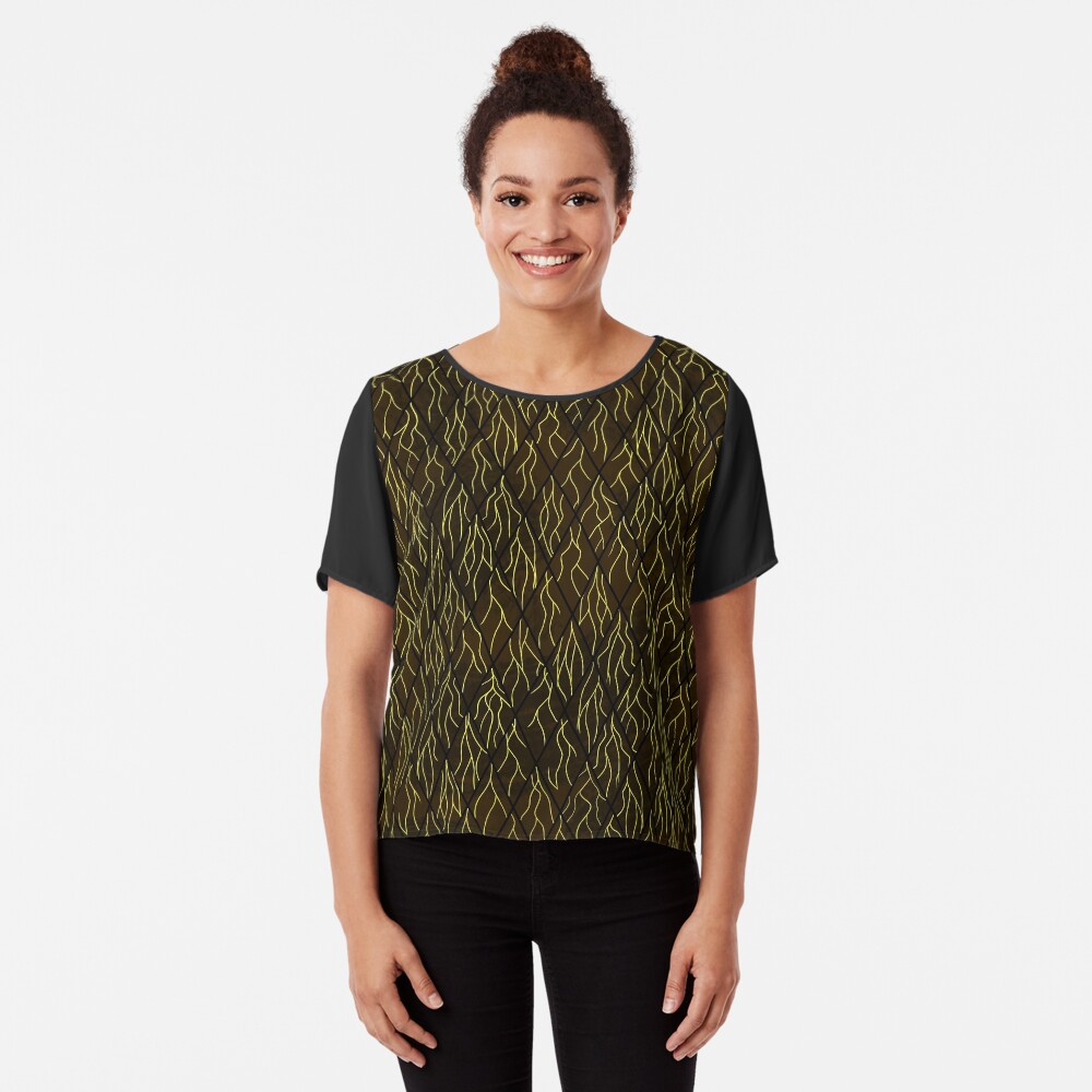 Earthen Scales, Golden Streams Chiffon Top