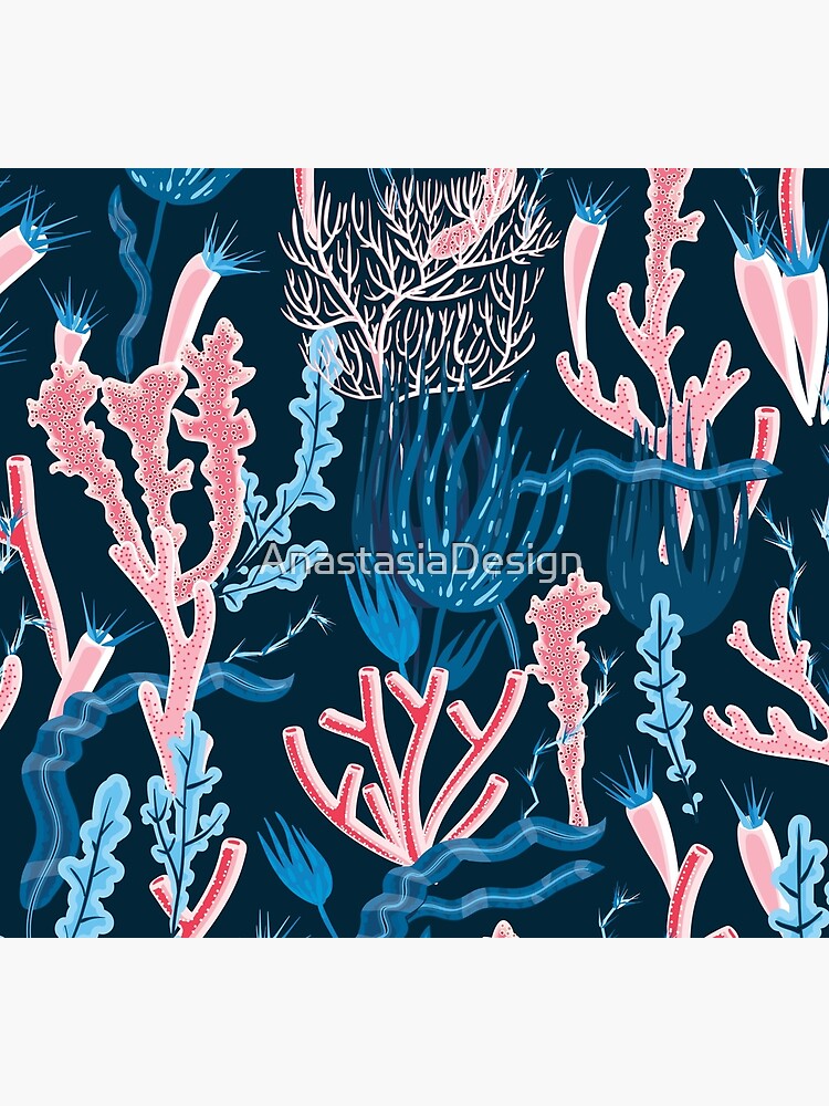 Disover Abstract Pink Corals and Blue Plants Socks