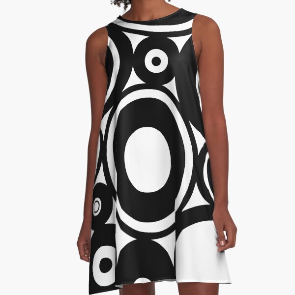 Retro Black White Circles Pop Art A-Line Dress