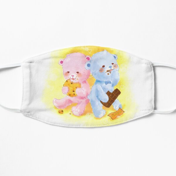 Two baby teddy bears munching Mask