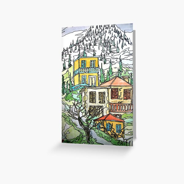 Karpenisi, Greece. Water colour & Ink Greeting Card