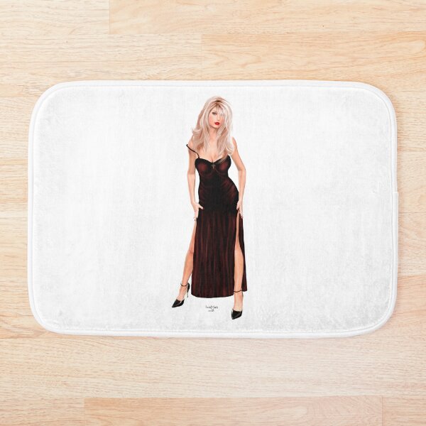 Tasha - Blondine im weinroten Samtkleid Badematte