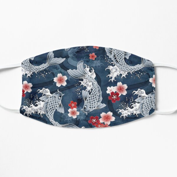 Koi sakura blossom in blue Flat Mask