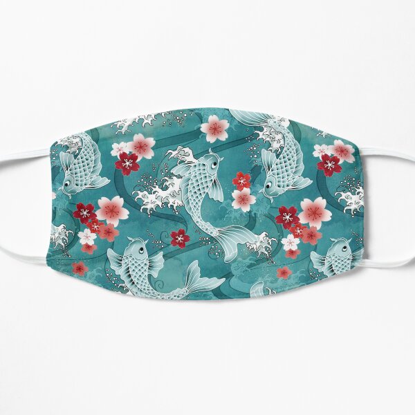 Koi sakura blossom in turquoise Flat Mask