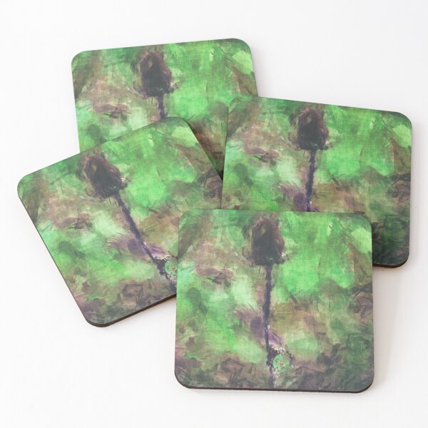 Item preview, Dark thistle growing in front of a green background painting designed and sold by Ingo Menhard.