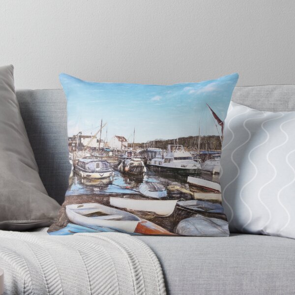 Quayside Scene At Woodbridge Throw Pillow