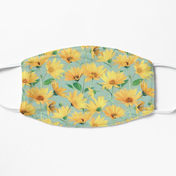 Painted Golden Yellow Daisies on soft sage green Flat Mask