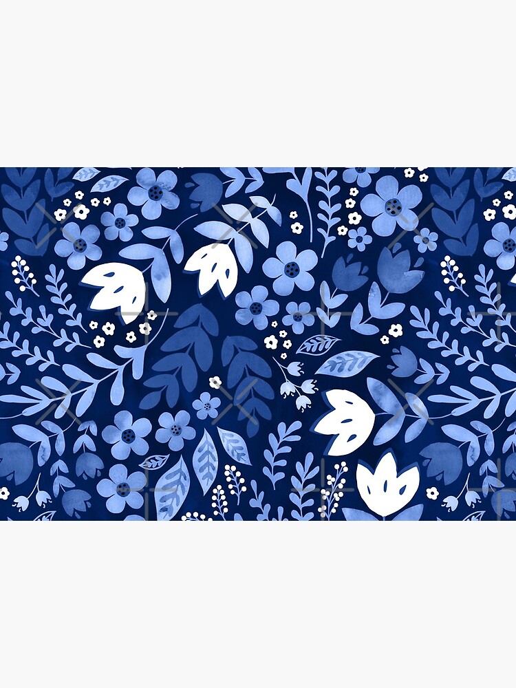 Dark blue watercolour floral by adenaJ