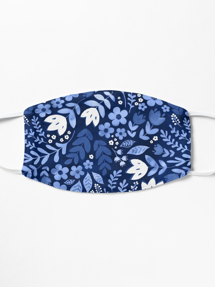 Alternate view of Dark blue watercolour floral Mask