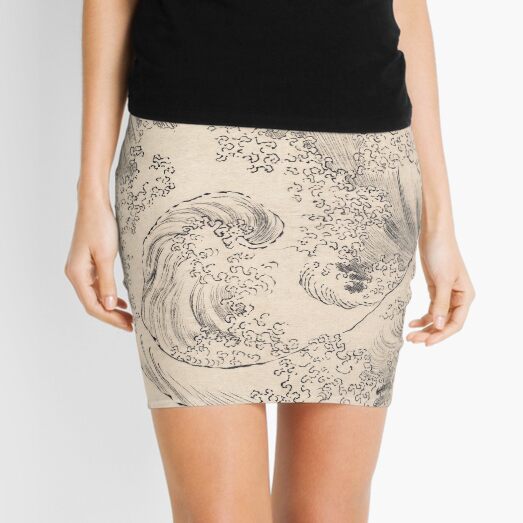 Wave by Katsushika Hokusai, Vintage Japanese Print Mini Skirt