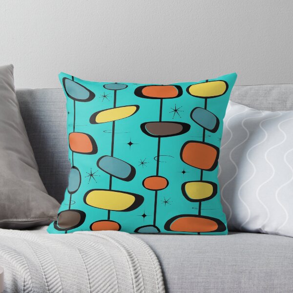 Mid Century Modern Teal Pattern Starburst Throw Pillow