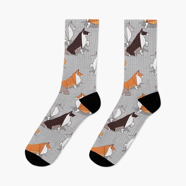 Item preview, Origami Collie doggie friends // grey linen texture background white orange brown paper and cardboard dogs designed and sold by SelmaCardoso.