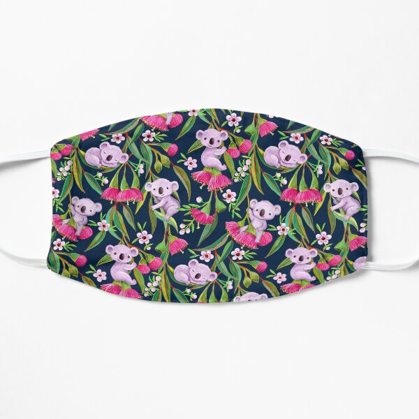 Teeny Tiny Koalas with Tea Tree Blossoms and Eucalyptus Flowers Flat Mask