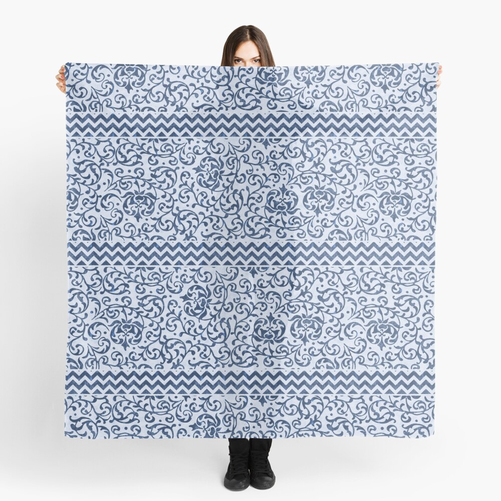 Damask Chevron Blue and White Scarf