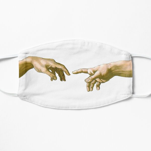 Touch of God, The Creation of Adam, (close up), Michelangelo, 1510, Genesis, Ceiling, Sistine Chapel, Rome, on White. Flat Mask