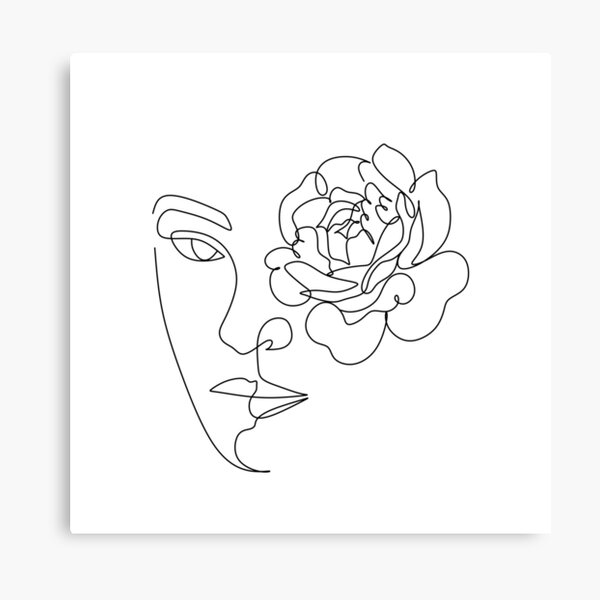 Line Art Woman with peony Canvas Print