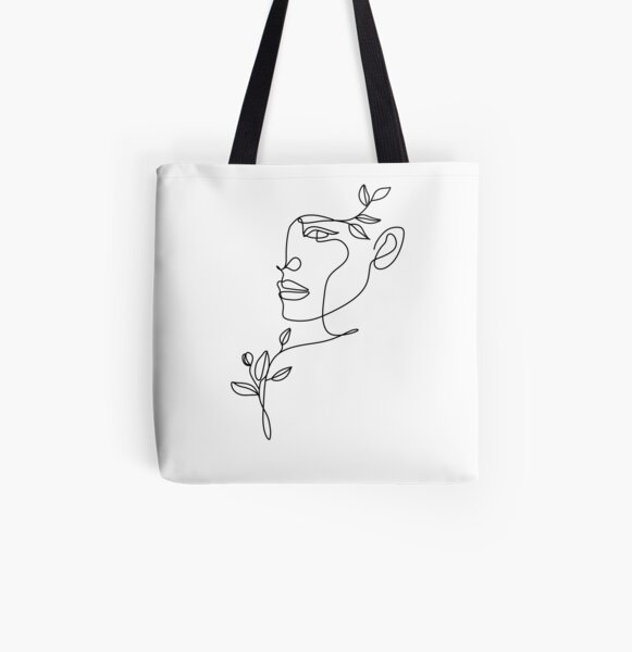 Nature woman head. Line art female face All Over Print Tote Bag