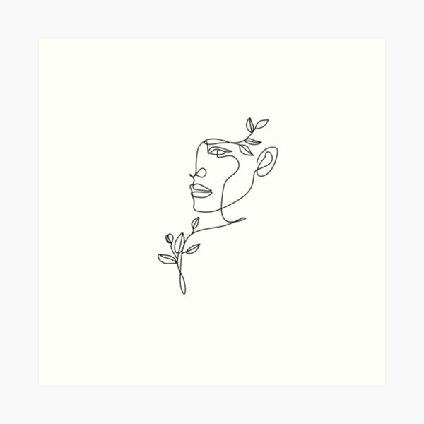Nature woman head. Line art female face Art Print