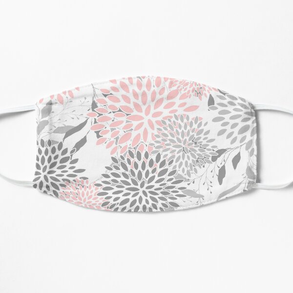 Floral Leaves and Blooms, Pink, Gray and White Mask
