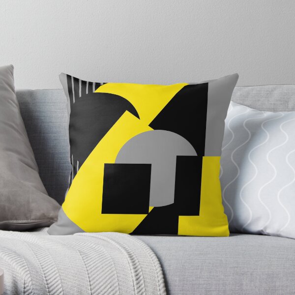 Abstracto geométrico art deco mash-up gris amarillo Cojín