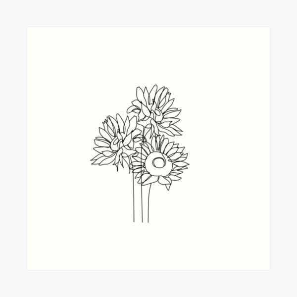 Bouquet of sunflowers and roses line art t-shirt - TenStickers