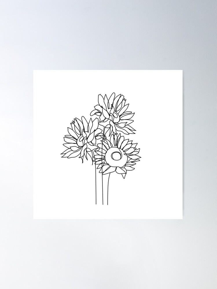 Bouquet of sunflowers and roses line art t-shirt - TenStickers