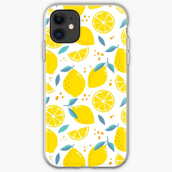 Modern Lemons Yellow on White pattern iPhone Soft Case