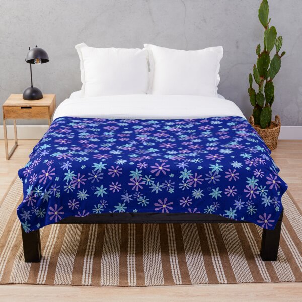 Navy Blue Forget me not Floral Throw Blanket