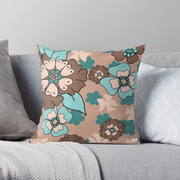 Flower Doodle LineArt Collection Seamless Surface Pattern Throw Pillow