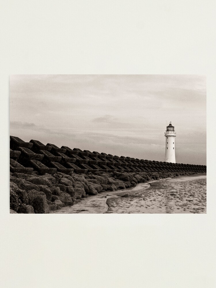 Alternate view of Lighthouse and seawall Photographic Print
