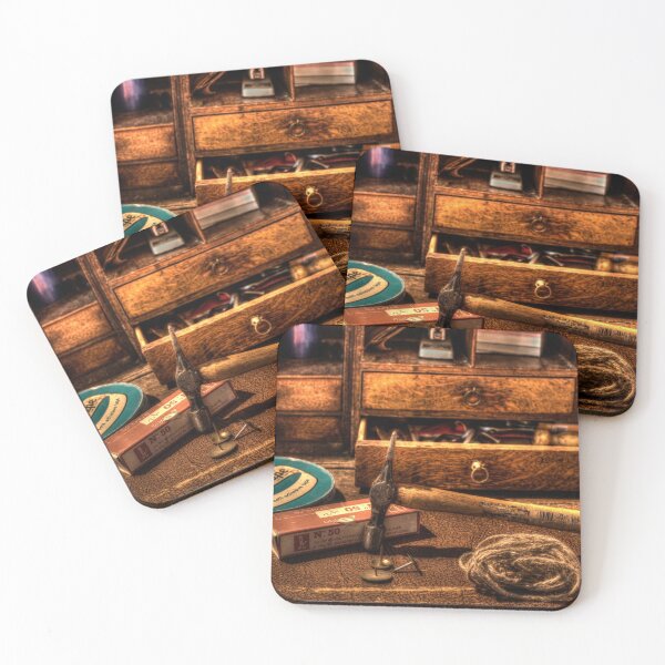 Item preview, Rustic wood desk with old tool items designed and sold by bcash.