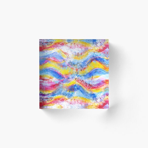Rainbow waves watercolor Acrylic Block