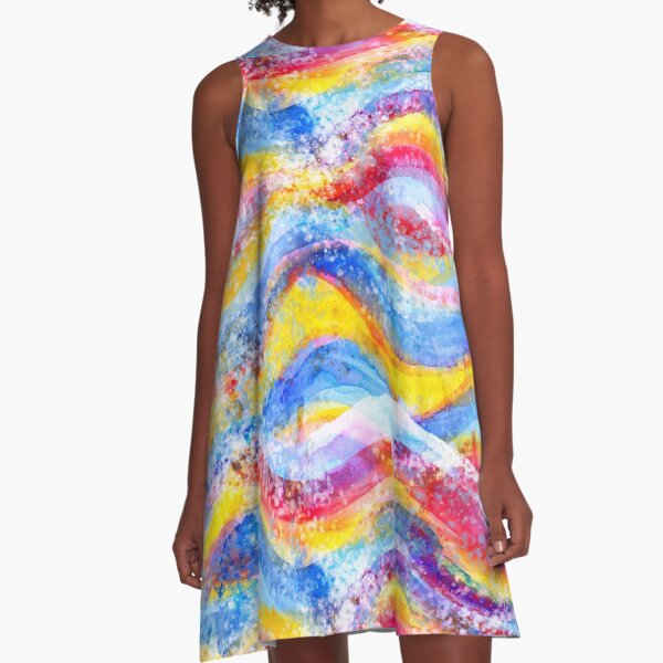 Rainbow waves watercolor A-Line Dress