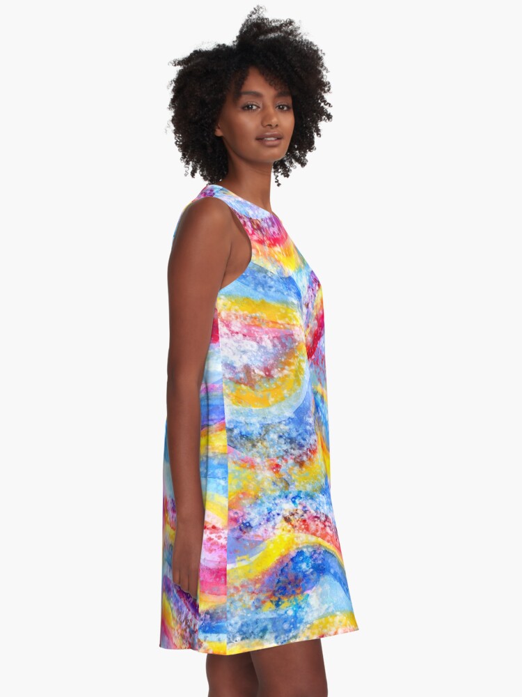 Alternate view of Rainbow waves watercolor A-Line Dress