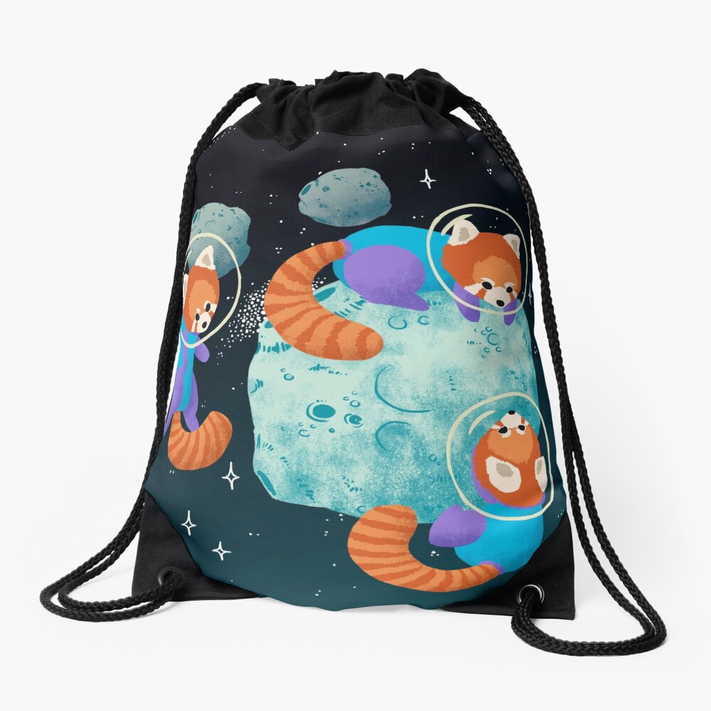 Red Space Pandas Drawstring Bag