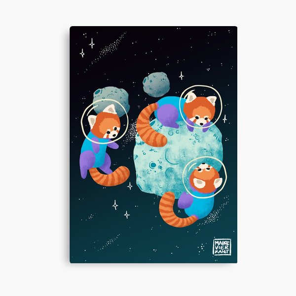 Red Space Pandas Canvas Print