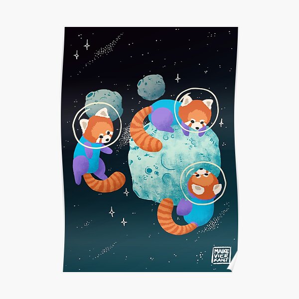 Red Space Pandas Poster