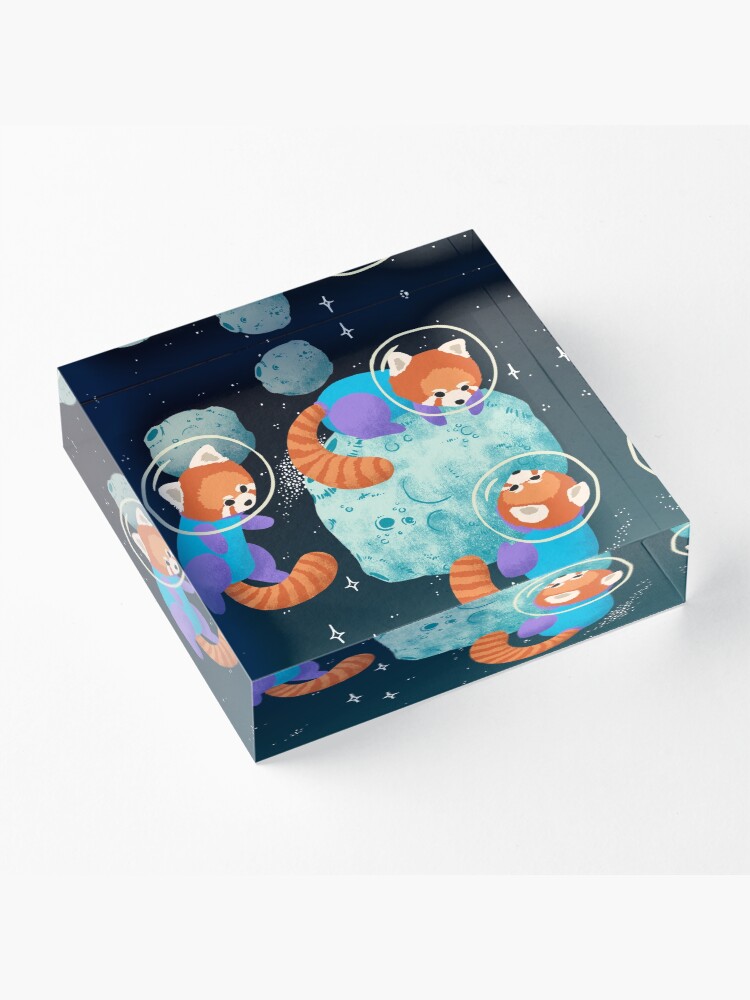 Alternate view of Red Space Pandas Acrylic Block