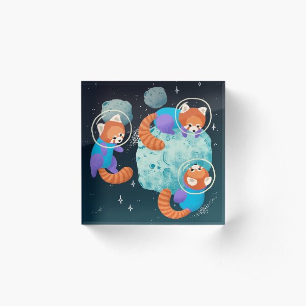 Red Space Pandas Acrylic Block