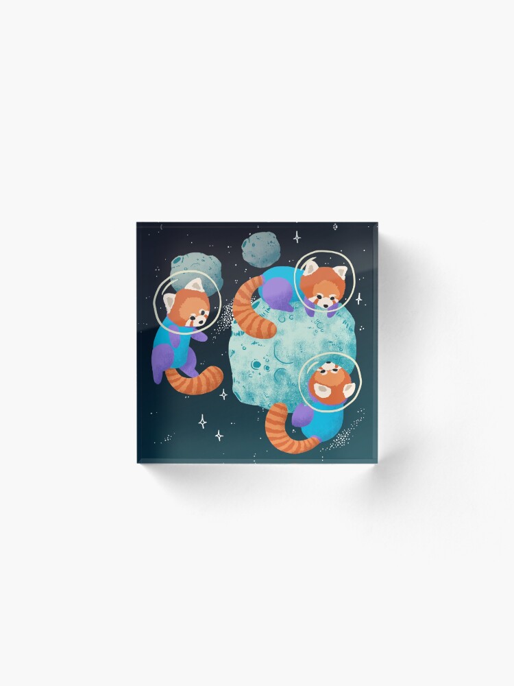 Alternate view of Red Space Pandas Acrylic Block