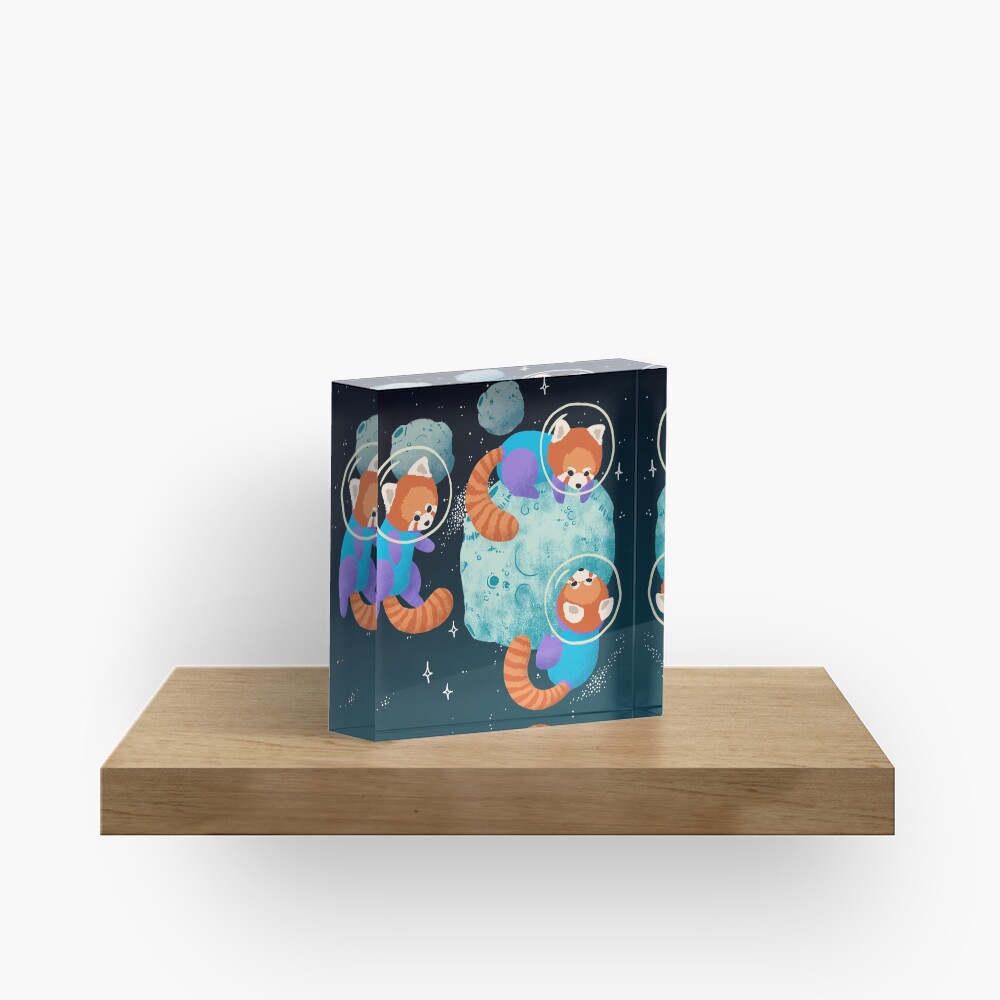 Red Space Pandas Acrylic Block