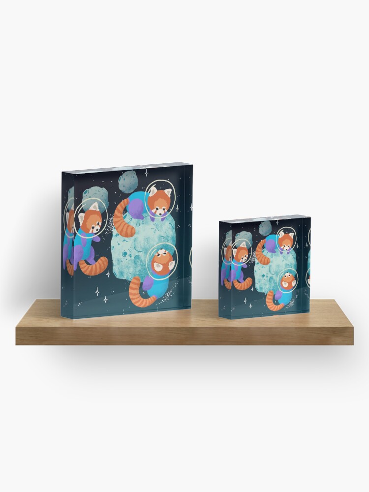 Alternate view of Red Space Pandas Acrylic Block