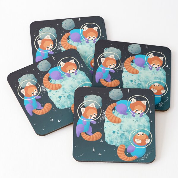 Red Space Pandas Coasters (Set of 4)