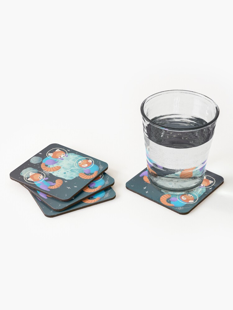Alternate view of Red Space Pandas Coasters (Set of 4)